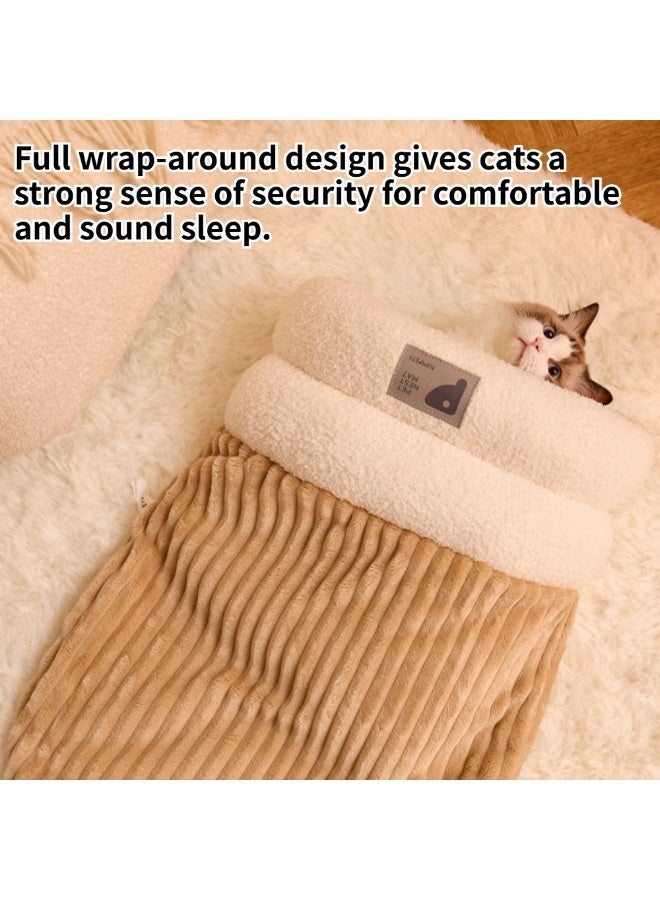 رقائق ناعمة كيس النوم شبه المغلق الشتاء الدافئ الذاتي كهف سرير قابل للغسيل للقطط الداخلية - Image 4